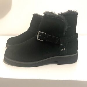 Black Faux Fur Ankle Boots with Buckle